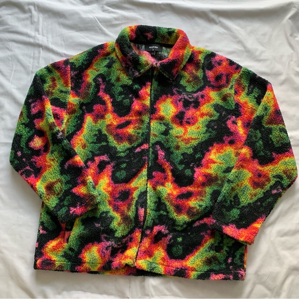 Tie dye psychedelic trippy fleece coat jacket